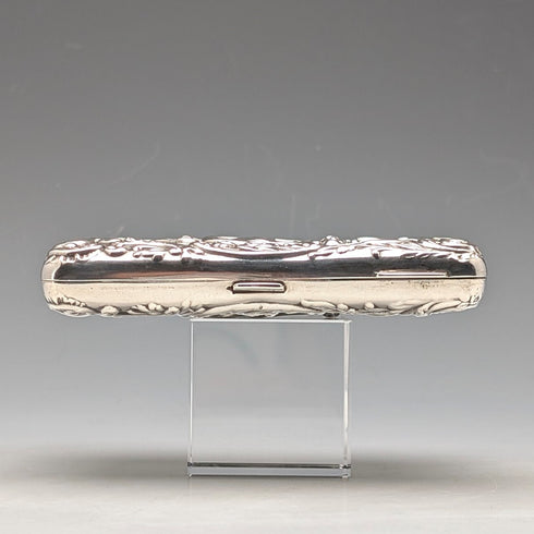 1898 British antique sterling silver double-sided extra thick card case 127g relief decoration Joseph Gloster Very good condition