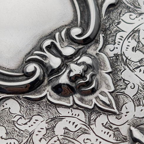 1898 British antique sterling silver double-sided extra thick card case 127g relief decoration Joseph Gloster Very good condition