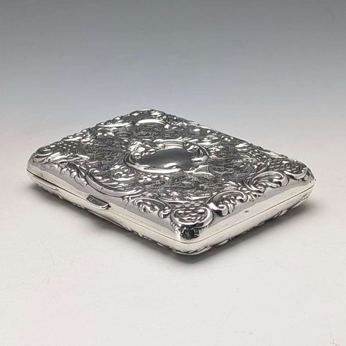 1898年 英国アンティーク 純銀製 両開き型 極厚カードケース 127g レリーフ装飾 Joseph Gloster 極美品
