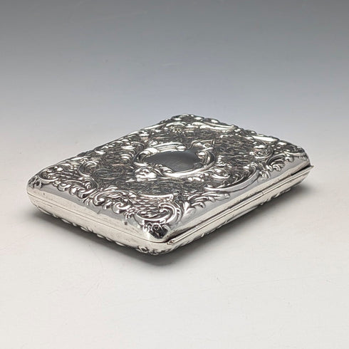 1898 British antique sterling silver double-sided extra thick card case 127g relief decoration Joseph Gloster Very good condition
