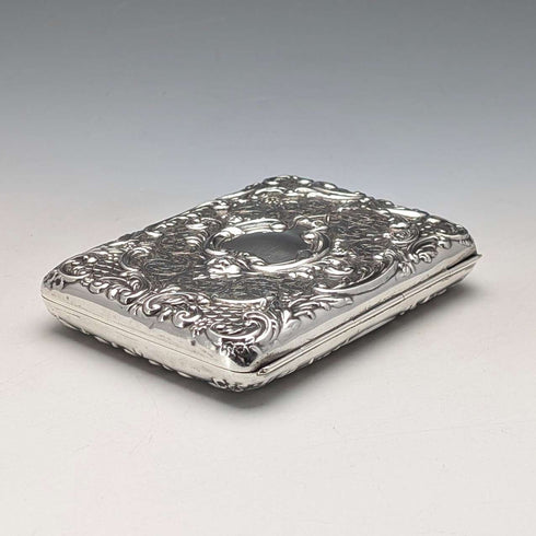 1898年 英国アンティーク 純銀製 両開き型 極厚カードケース 127g レリーフ装飾 Joseph Gloster 極美品
