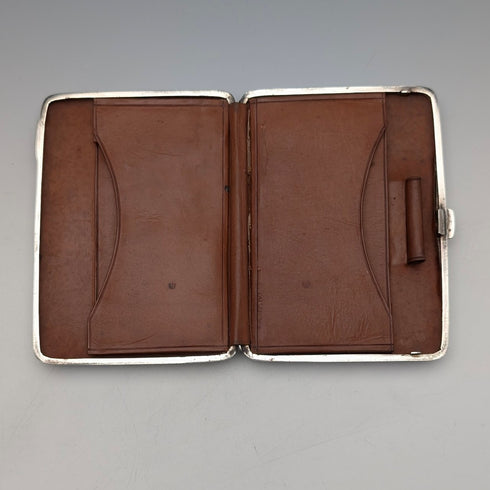 1898 British antique sterling silver double-sided extra thick card case 127g relief decoration Joseph Gloster Very good condition