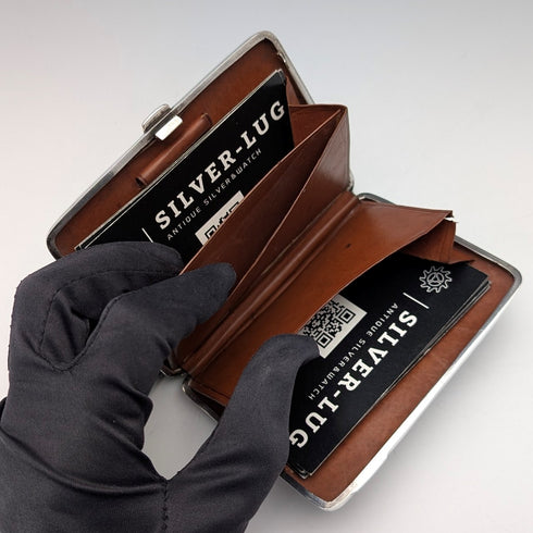 1898 British antique sterling silver double-sided extra thick card case 127g relief decoration Joseph Gloster Very good condition