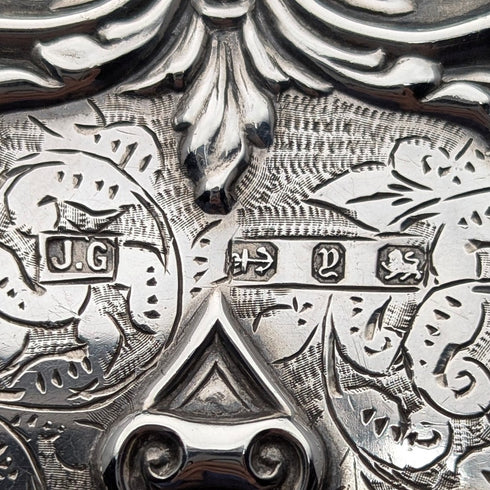 1898 British antique sterling silver double-sided extra thick card case 127g relief decoration Joseph Gloster Very good condition