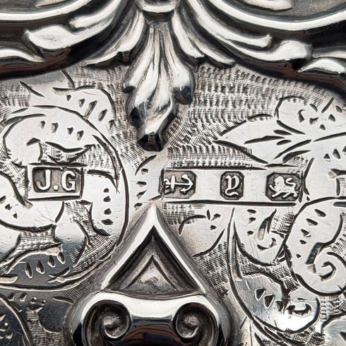 1898年 英国アンティーク 純銀製 両開き型 極厚カードケース 127g レリーフ装飾 Joseph Gloster 極美品