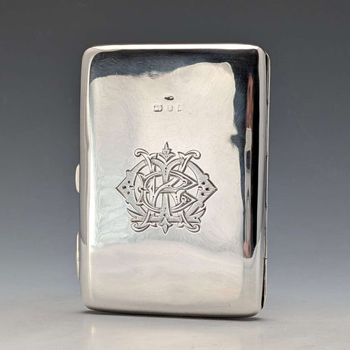 1897 British antique sterling silver double door card case, mirror finish, coat of arms engraved, 107g