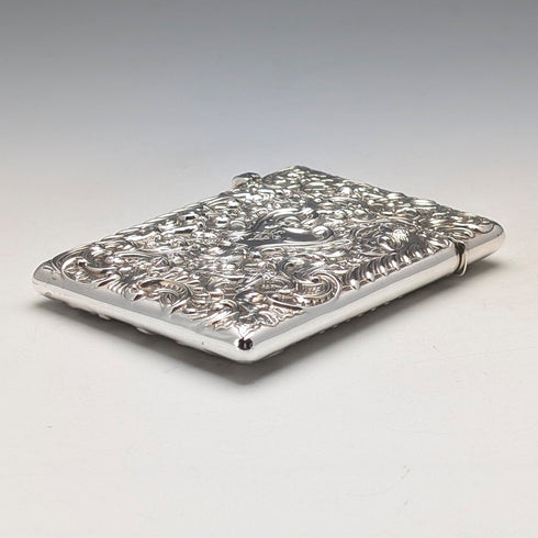 1897 年英國古董浮雕天使雕塑純銀卡片盒 79 克 William Comyns