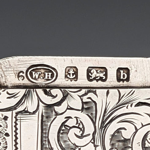 1901年 英国アンティーク スクロール彫刻 純銀製カードケース 68g WILLIAM M. HAYES