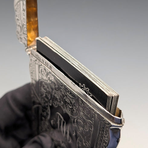 1901年 英国アンティーク スクロール彫刻 純銀製カードケース 68g WILLIAM M. HAYES