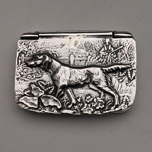 Vintage Hunting Relief Decorated Sterling Silver Square Box 69g