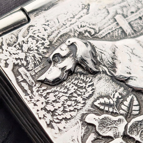 Vintage Hunting Relief Decorated Sterling Silver Square Box 69g