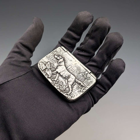 Vintage Hunting Relief Decorated Sterling Silver Square Box 69g