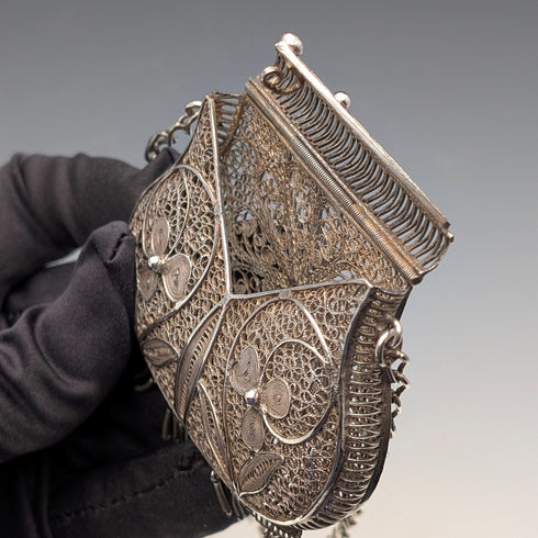 ヴィンテージ 銀線フィリグリー製 チェーン付きパース 小銭入れ 40g