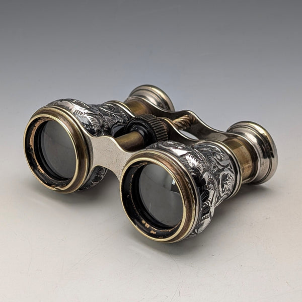 1890 British antique pure silver relief decorated opera glasses and binoculars