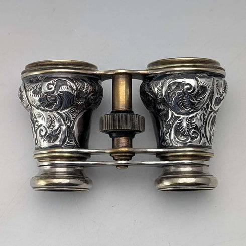 1890 British antique pure silver relief decorated opera glasses and binoculars