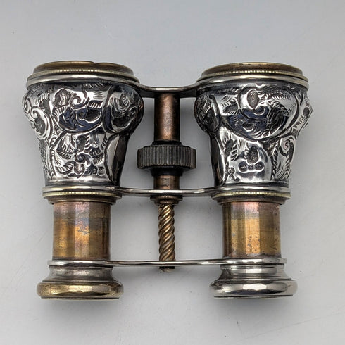 1890年英国アンティーク 純銀レリーフ装飾 オペラグラス 双眼鏡