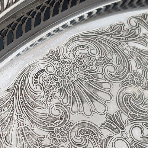 英国ヴィンテージ シルバープレート製 オーバル型 ギャラリートレイ 幅40cm