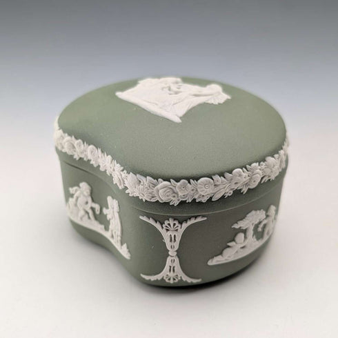 British Vintage Wedgwood Jasperware Bean-Shaped Trinket Box, Green