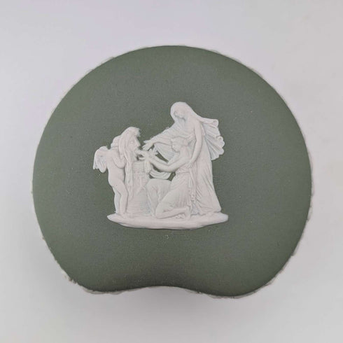 British Vintage Wedgwood Jasperware Bean-Shaped Trinket Box, Green