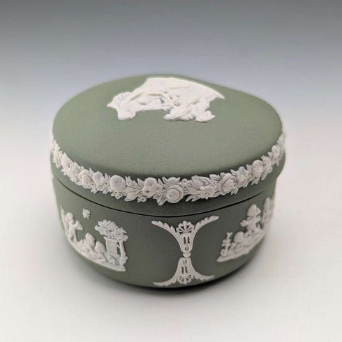 British Vintage Wedgwood Jasperware Bean-Shaped Trinket Box, Green