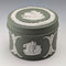 British Vintage Wedgwood Jasperware Cylinder Box, Small Item Holder, Green