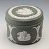 British Vintage Wedgwood Jasperware Cylinder Box, Small Item Holder, Green