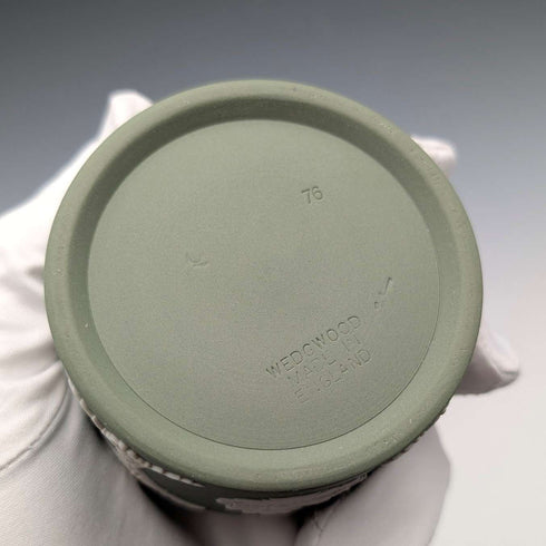 British Vintage Wedgwood Jasperware Cylinder Box, Small Item Holder, Green