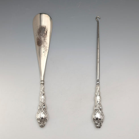 1903年 英国アンティーク 純銀ハンドル シューホーン ボタンフックセット G&C Ltd