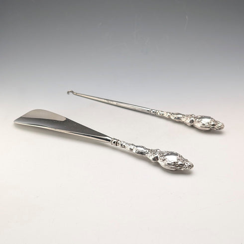 1903年 英国アンティーク 純銀ハンドル シューホーン ボタンフックセット G&C Ltd