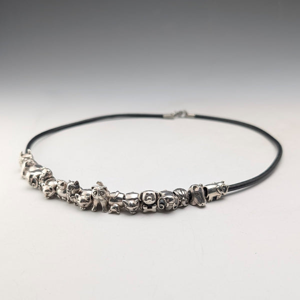 Vintage sterling silver animal beads totaling 56g with leather necklace