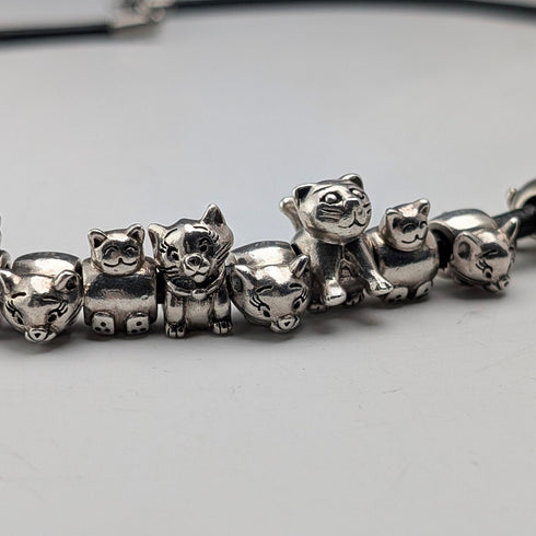Vintage sterling silver animal beads totaling 56g with leather necklace