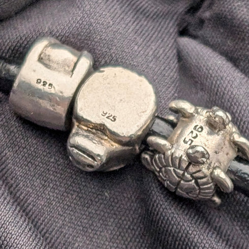 Vintage sterling silver animal beads totaling 56g with leather necklace