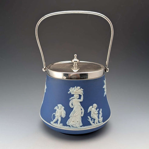 古董英國韋奇伍德餅乾桶 Jasperware 皇家藍色