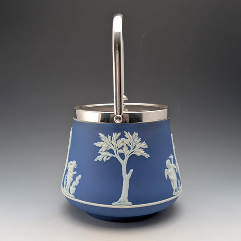 Antique British Wedgwood Biscuit Barrel Jasperware Royal Blue