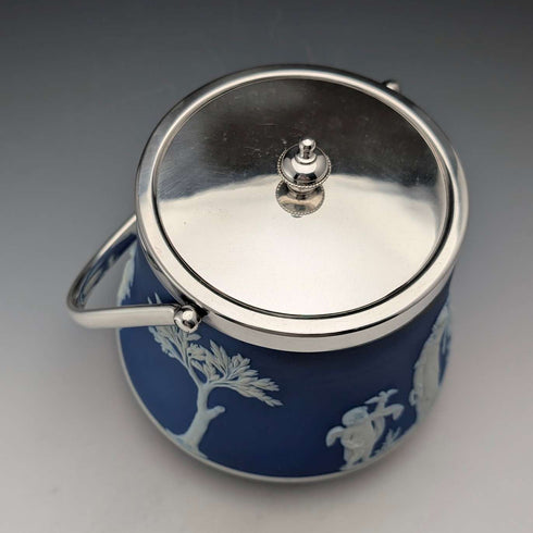 古董英國韋奇伍德餅乾桶 Jasperware 皇家藍色