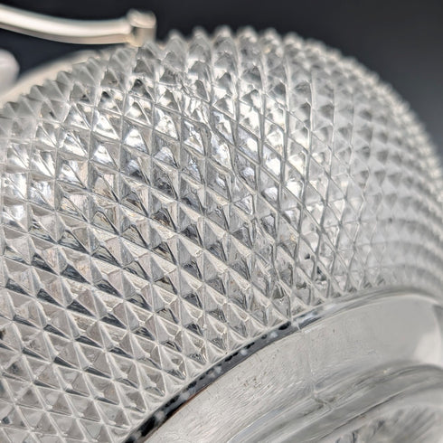 Vintage British hobnail cut glass jar with handle and silver plate lid