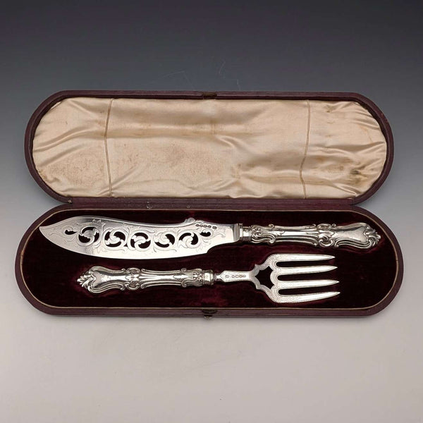 1852年頃 英国アンティーク 純銀製ハンドル フィッシュサーバーペア ケース入 John Gilbert