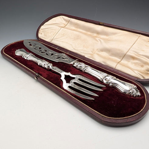 1852年頃 英国アンティーク 純銀製ハンドル フィッシュサーバーペア ケース入 John Gilbert