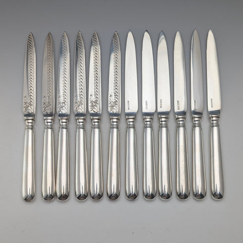 12-Pair of Antique British Silver Plate Dessert Cutlery, Circa 1898, Allen & Darwin, Wooden Box
