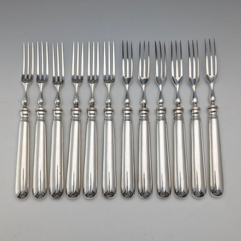 12-Pair of Antique British Silver Plate Dessert Cutlery, Circa 1898, Allen & Darwin, Wooden Box