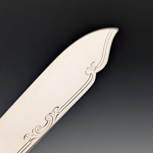 1923 British antique all-sterling silver fish cutlery set, 6 pairs, 653g, in wooden box, Alexander Clarke