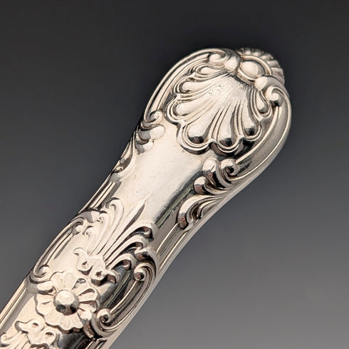 1923 British antique all-sterling silver fish cutlery set, 6 pairs, 653g, in wooden box, Alexander Clarke