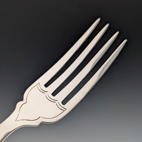 1923 British antique all-sterling silver fish cutlery set, 6 pairs, 653g, in wooden box, Alexander Clarke