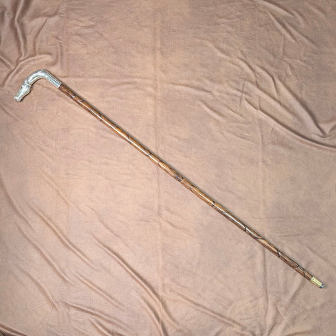 英国アンティーク ブラウンシャフト 純銀製ホースヘッドハンドル ステッキ 杖 92cm Emma Blumenstein