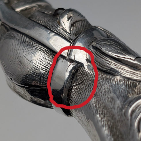 英国アンティーク ブラウンシャフト 純銀製ホースヘッドハンドル ステッキ 杖 92cm Emma Blumenstein