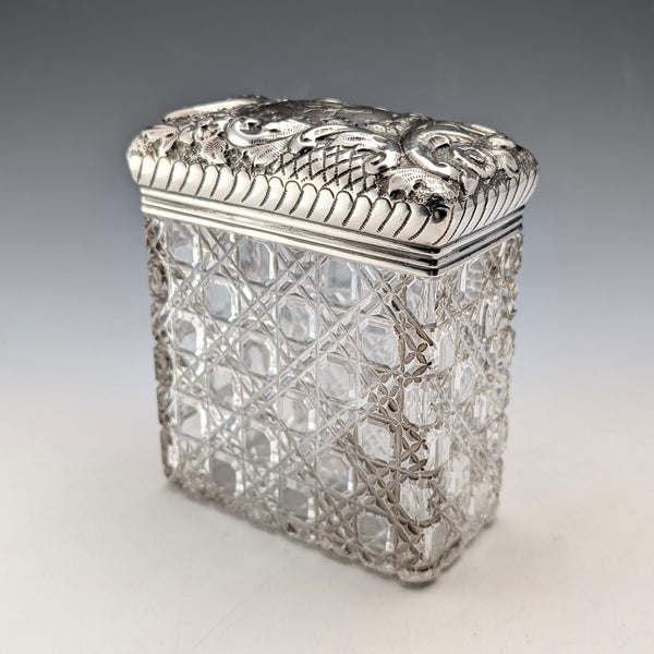 1901 年英國古董方形切割玻璃罐,配上純銀蓋,亞歷山大克拉克