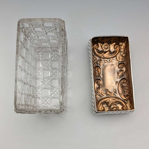 1901 British antique square cut glass jar with pure silver lid The Alexander Clark