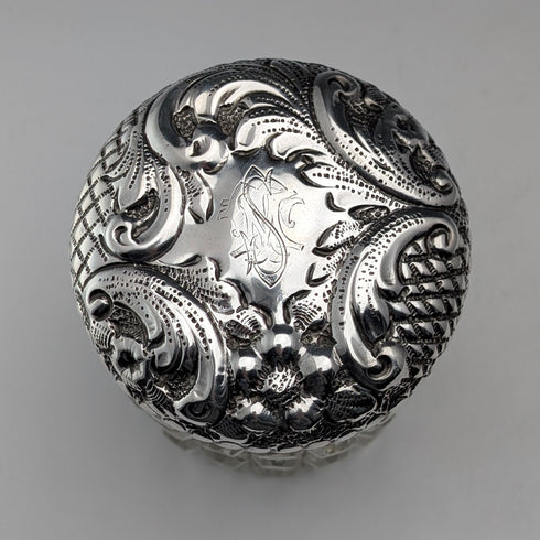 1904 British antique pure silver lid cylindrical cut glass jar The Alexander Clark