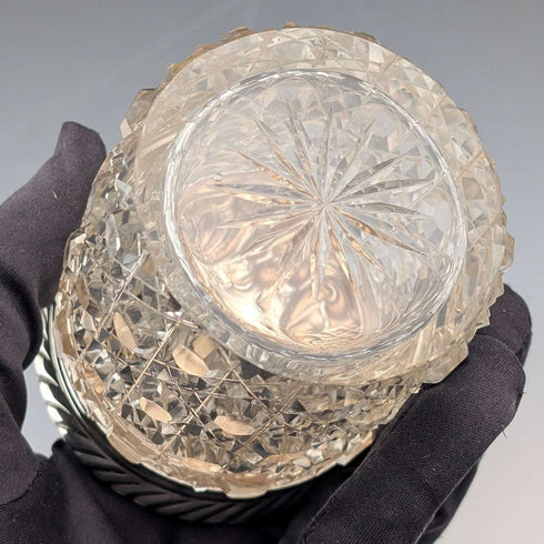 1904 British antique pure silver lid cylindrical cut glass jar The Alexander Clark