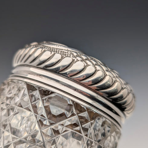 1904 British antique pure silver lid cylindrical cut glass jar The Alexander Clark